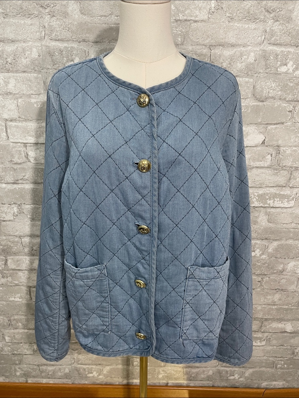 J. Jill Light Blue Quilted Denim-Look Utility Jacket